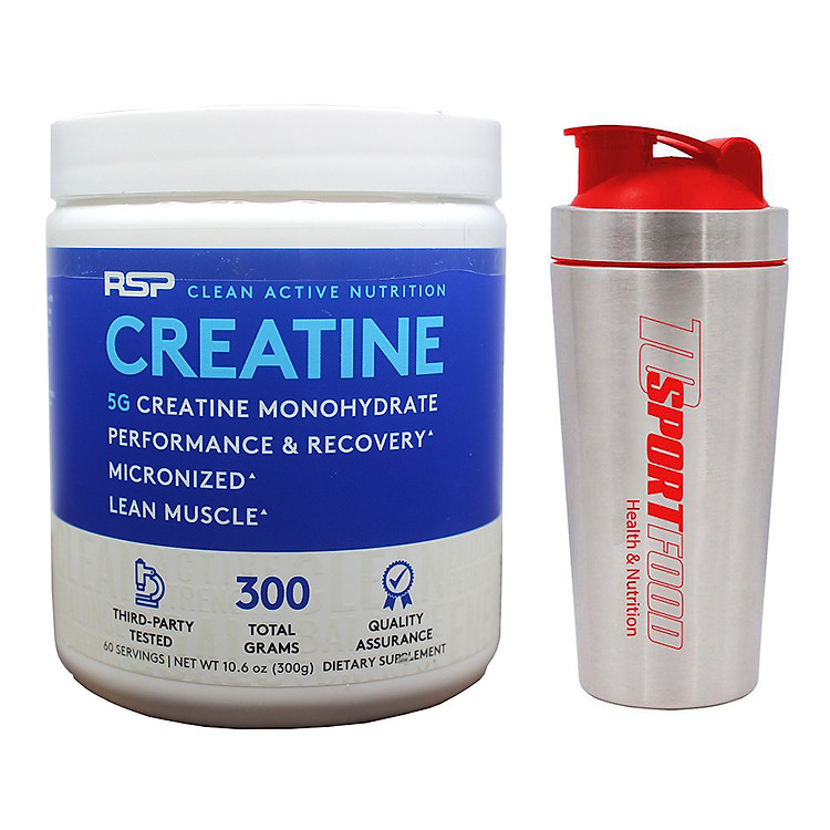 Combo Thực phẩm bổ sung Creatine của RSP hộp 60 lần dùng hỗ trợ tăng sức bền, sức mạnh, độ dày cơ bắp & Bình lắc INOX 739ml (Mẫu ngẫu nhiên)