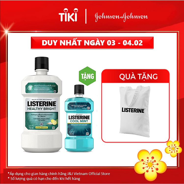 Nước súc miệng Listerine trắng sáng 750ml + Tặng 1 coolmint 250ml