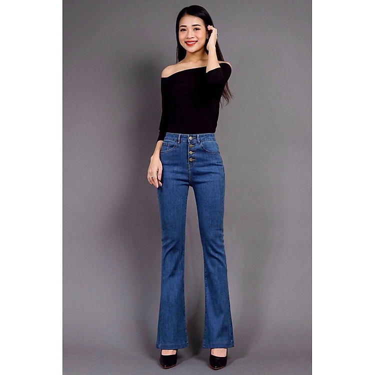 Quần Jeans Nữ Ống Loe Dài Cài Nút JNL0016