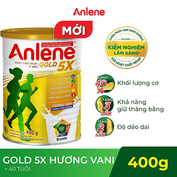 Sữa Bột Anlene Gold 5X Hương Vanilla (Hộp Thiếc 400g)