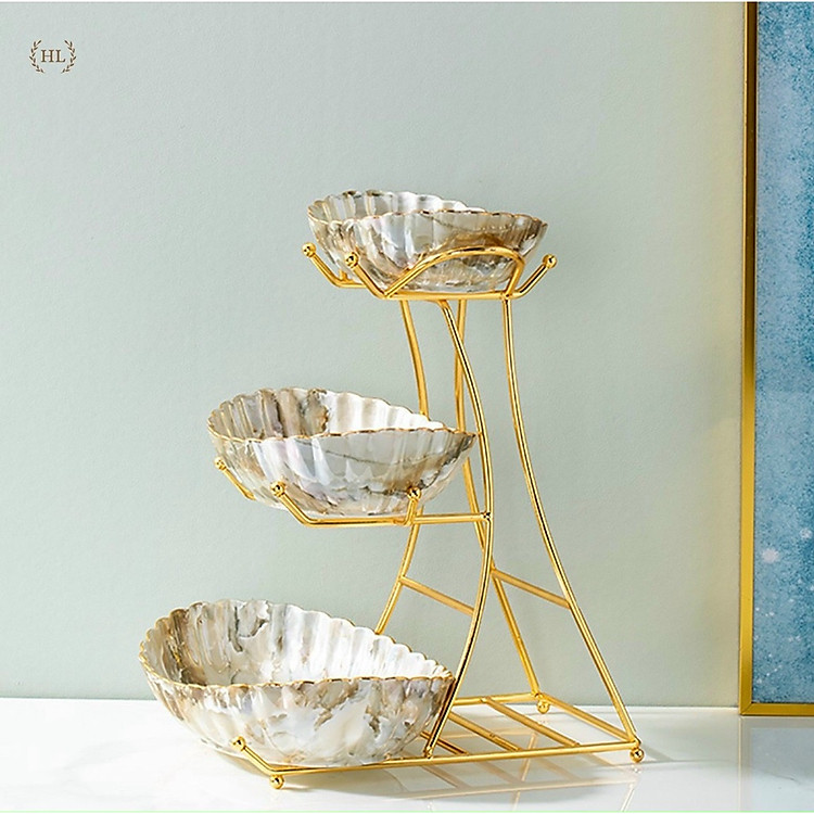 KHAY ĐỰNG BÁNH KẸO HOA QUẢ 2 TẦNG VÂN ĐÁ