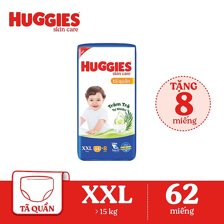 Tã/bỉm quần HUGGIES SKINCARE gói SUPER JUMBO size XXL 54+8 miếng