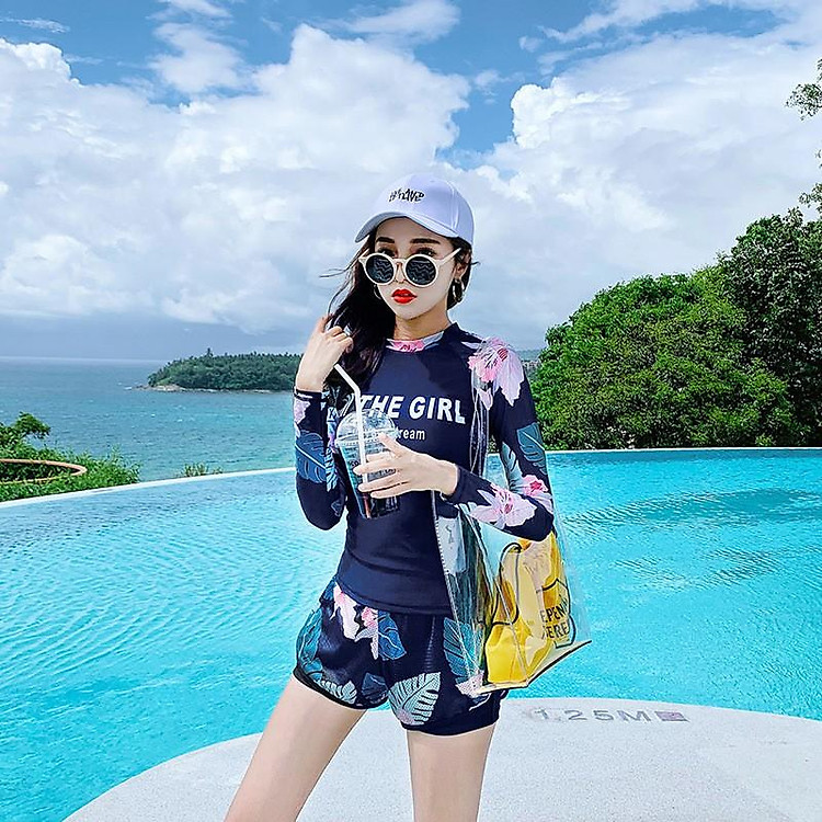 Đồ bơi nữ, đồ tắm biển dài tay quần short năng động, áo có đệm mút