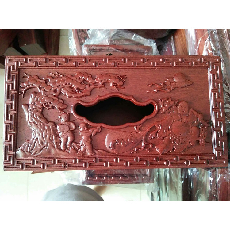 Hộp đựng giấy ăn ông thọ bằng gỗ hương