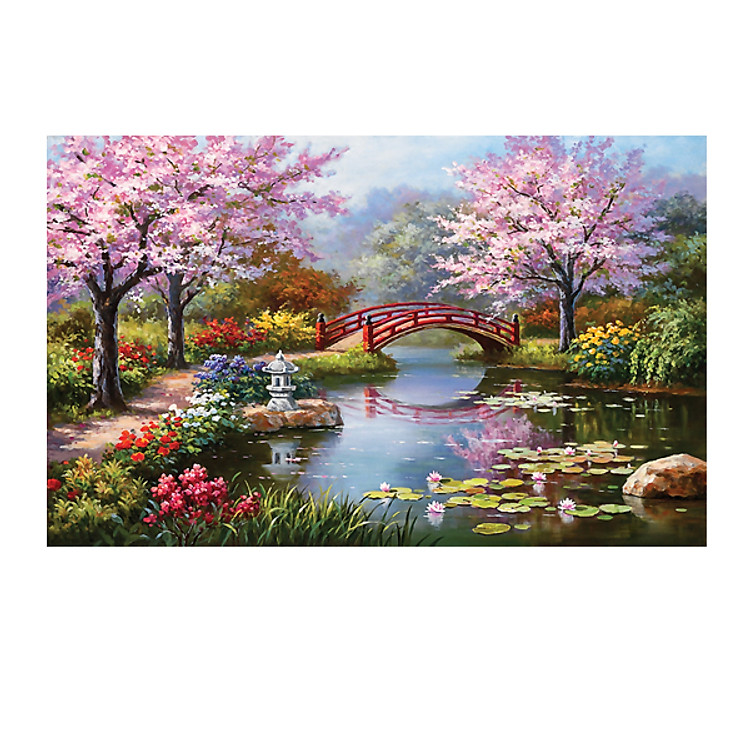 Tranh in sơn dầu VTC khung cảnh hoa đào LunaCV-0434 70 x 44 cm