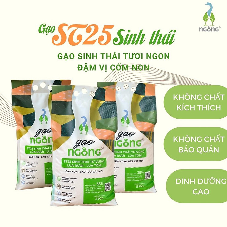 Gạo Ngỗng Sinh Thái ST25 Xát Trắng 3kg