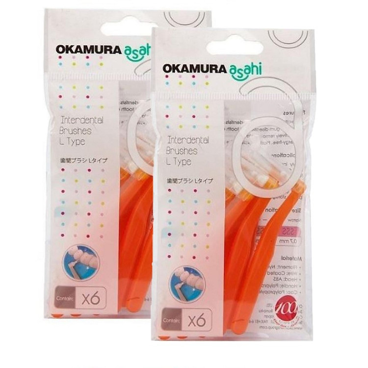 Combo 2 gói bàn chải kẽ răng cao cấp Nhật dạng chữ L - Okamura (Japan)