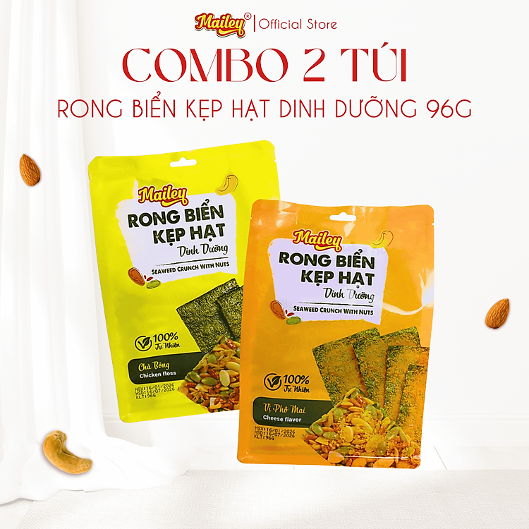 Thanh Rong Biển Kẹp Hạt Dinh Dưỡng Mix Hạt Tự Nhiên Ăn Vặt Lành Mạnh 96g | Mailey