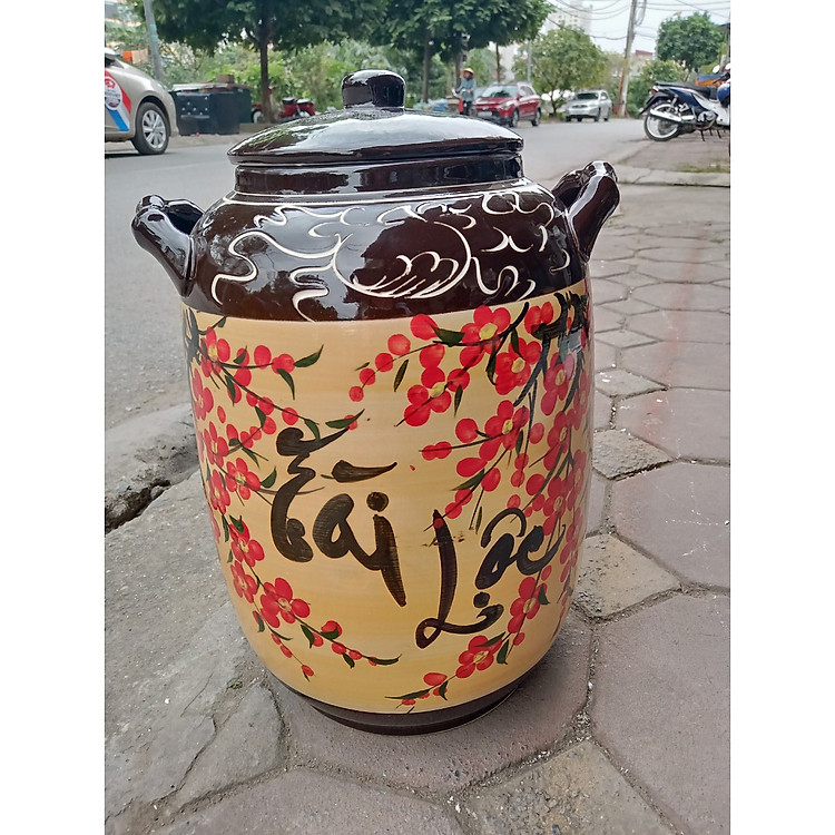 Hũ đựng rượu gạo tài lộc Bát Tràng loại 15L (10Kg gạo)
