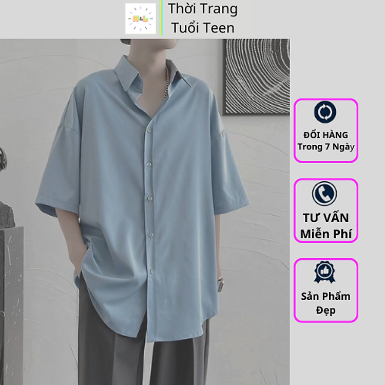 Áo sơ mi form rộng tay ngắn tay lỡ unisex nam nữ cá tính form Hàn Quốc vải lụa - SMN02