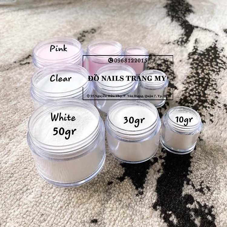 Bột Clear đắp móng, bột Natural, bột White, Pink chuẩn Mỹ hủ 50g