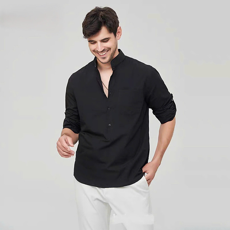 Áo sơ mi cổ tàu thanh lịch, thời thượng, thời trang trẻ 2025