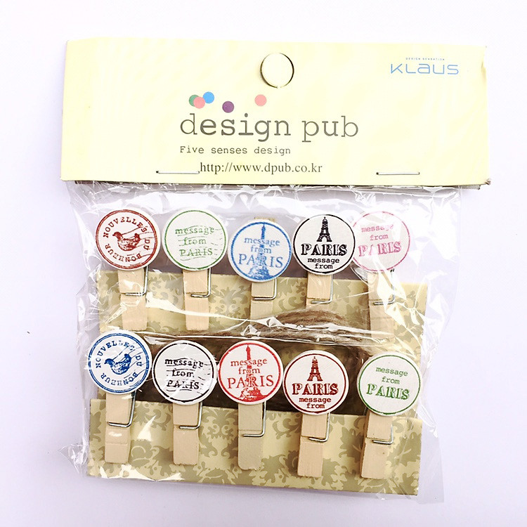 Bộ 10 kẹp ảnh gỗ Paris (kèm dây)