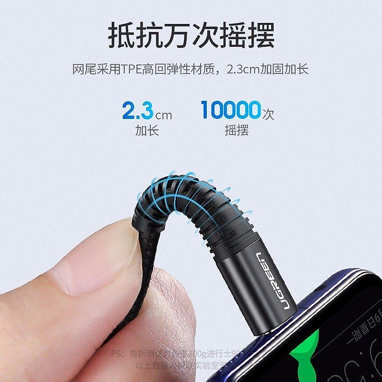 cáp Usb A ra Type C dây dù siêu bền đầu nhôm chống gãy 1m QC4.0 3A Ugreen 301Qc60569US - Hàng chính hãng