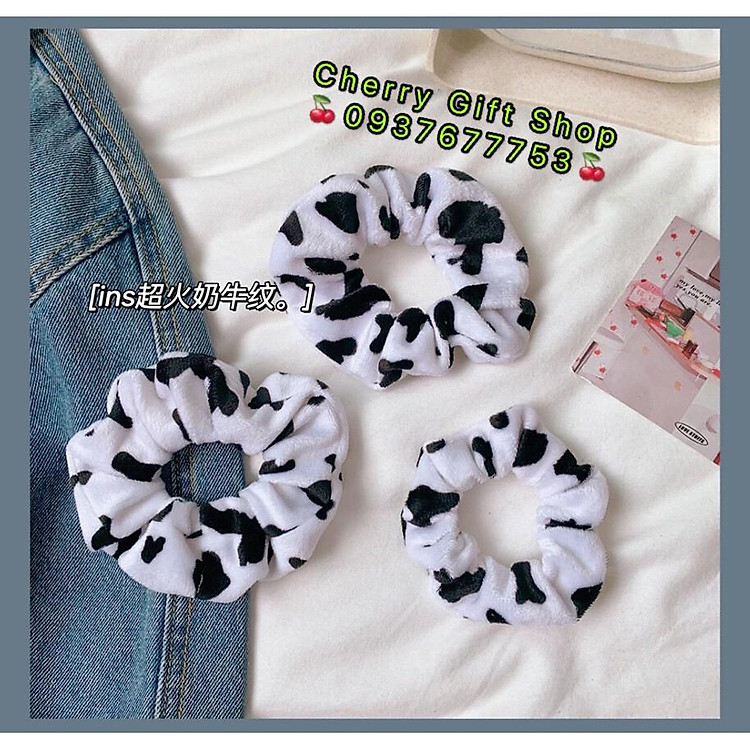 Dây Buộc Tóc Scrunchies Hình Bò Sữa Hot Trend