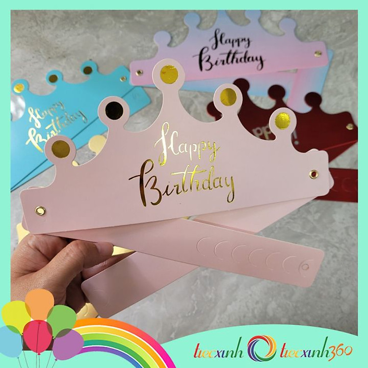 Vương miện sinh nhật chữ Happy Birthday ép kim gấp gọn - Hồng - Ảnh 3