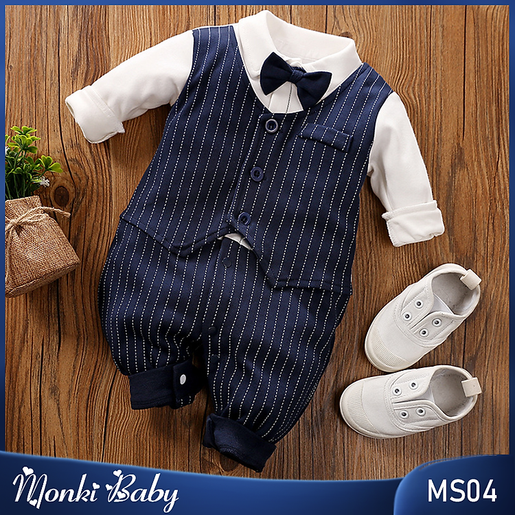 Body bé trai quý tộc dáng gile vest lịch lãm, bộ áo liền quần cho sinh nhật sự kiện, chất cotton 100% dày dặn đẹp | MS25