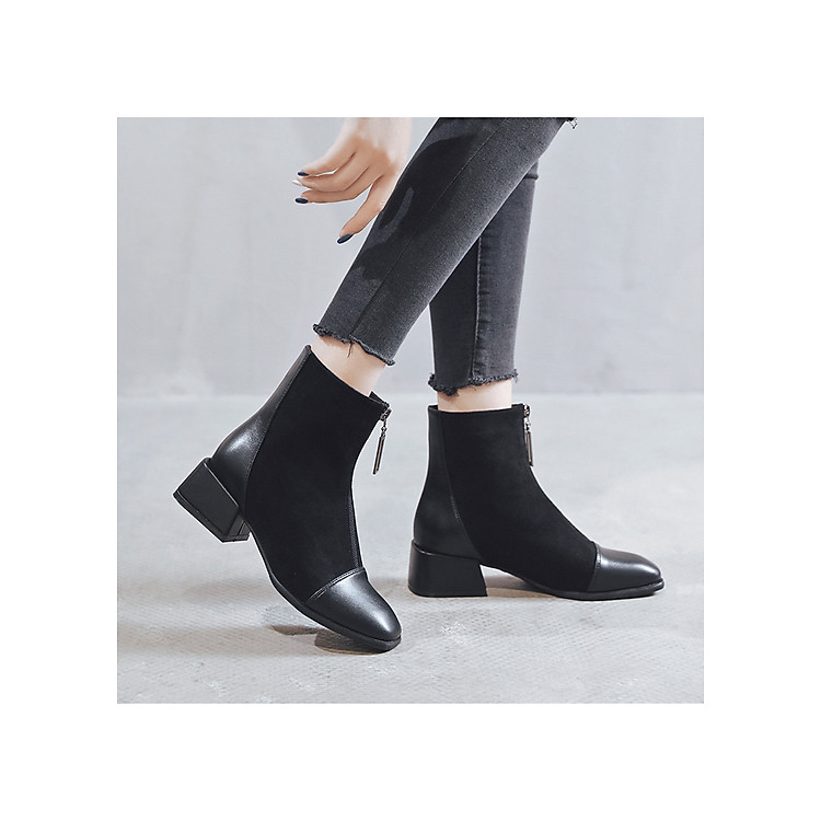 Giày Boots Nữ Cổ Thấp Đế Vuông 4cm H70