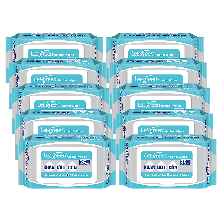 Combo 10 Bao Khăn Ướt Cồn Let-green 35 Miếng/Gói