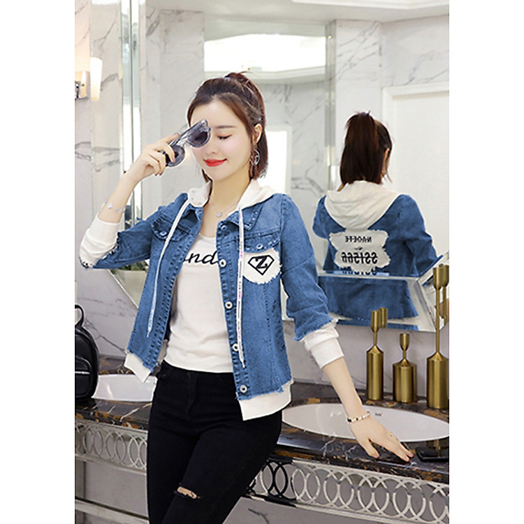 Áo Khoác Jean Nữ Phối Nón Thêu Chữ Z Thời Trang