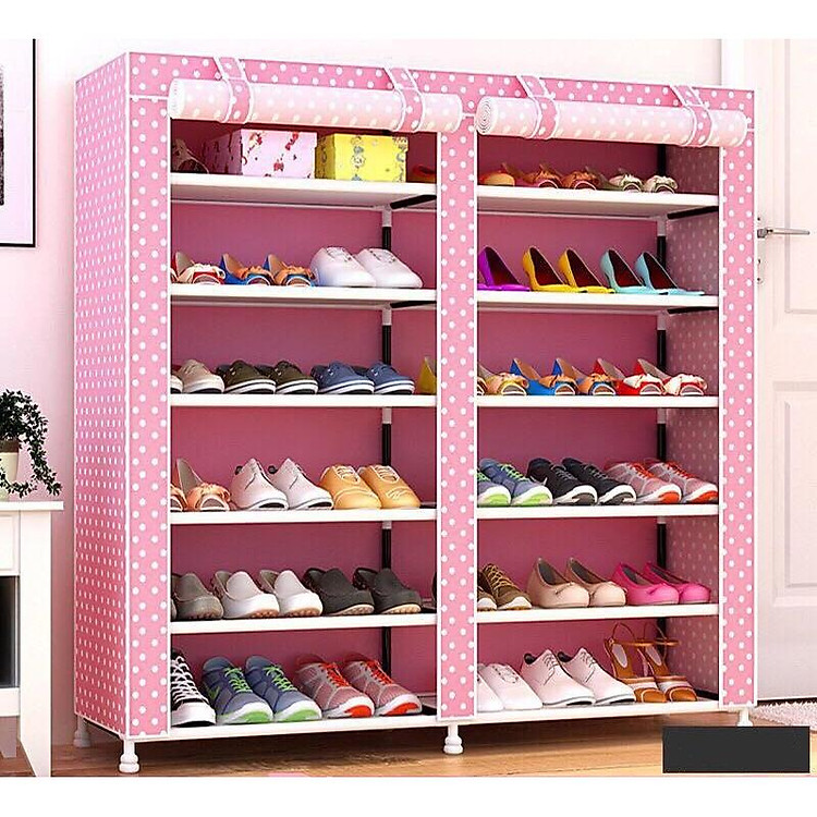 Tủ vải đựng giầy dép 2 buồng 6 tầng 12 ngăn họa tiết hàn quốc( ngẫu nhiên)
