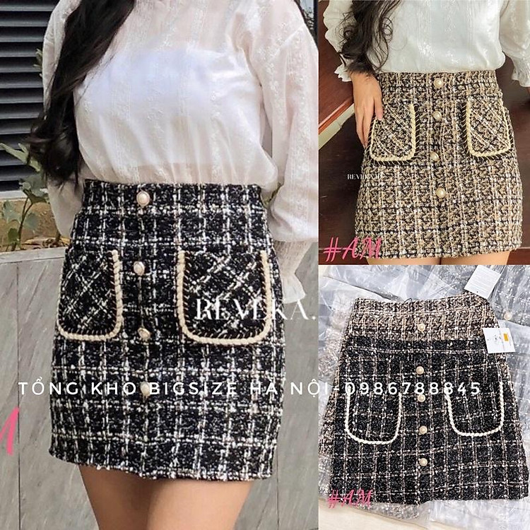 Chân váy dạ BigSize vải tweet 2 túi MS187(60-90kg)