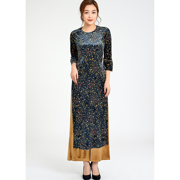 Áo dài nhung hoa nhí Lamer L61A18Q025-F4427
