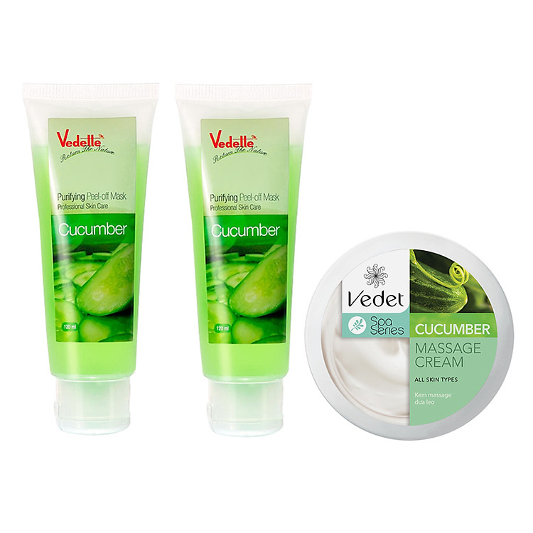 Combo 3 Vedet Kem Massage (110g) Và Mặt Nạ Lột Nhẹ Dưa Leo (120ml)