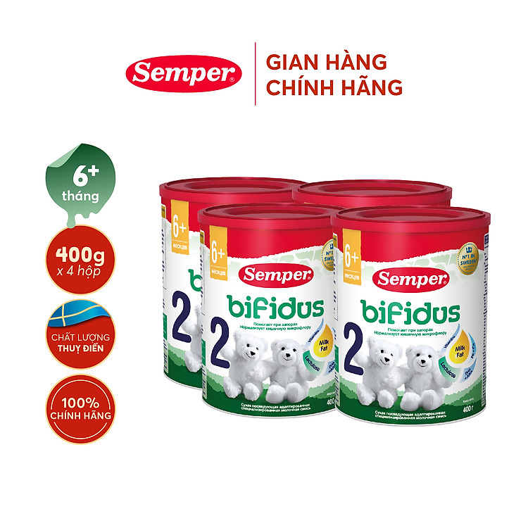 Combo 4 Sữa bột công thức Semper Bifidus số 2 400g/hộp