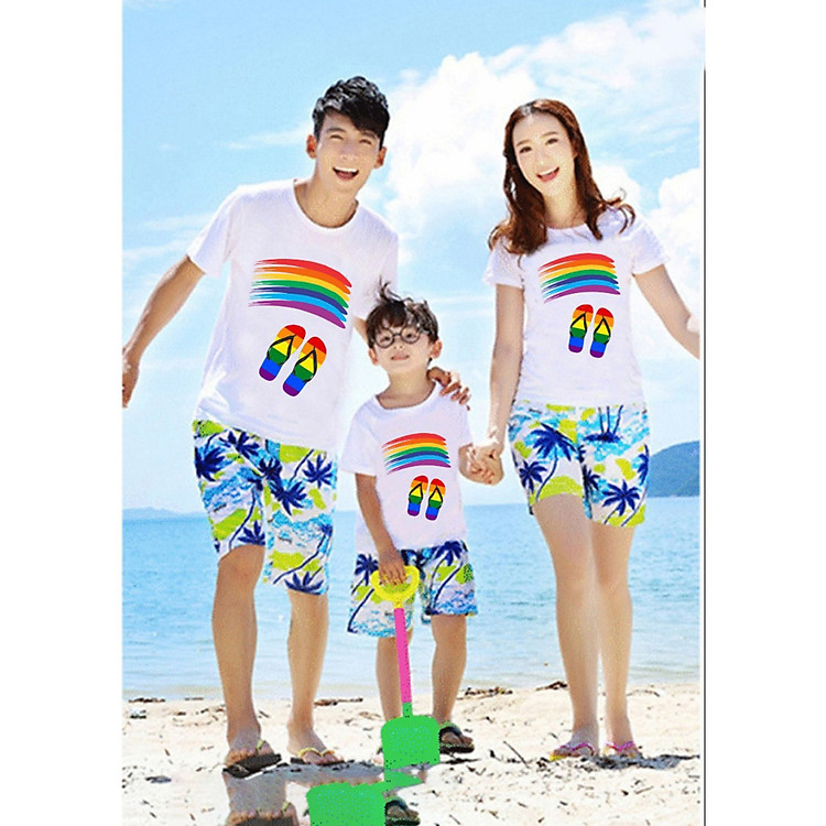 Combo 3 bộ đồ đi biển dành cho gia đình chất thun đẹp quần dừa áo in họa tiết sắc nét thời trang