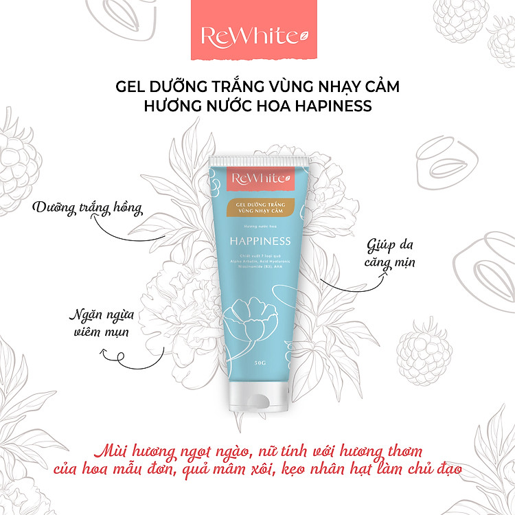 Gel Dưỡng Trắng Vùng Nách, Mông và Bikini Rewhitez Happiness Hương Nước Hoa Ngọt Ngào Tuýp Xanh (50g)