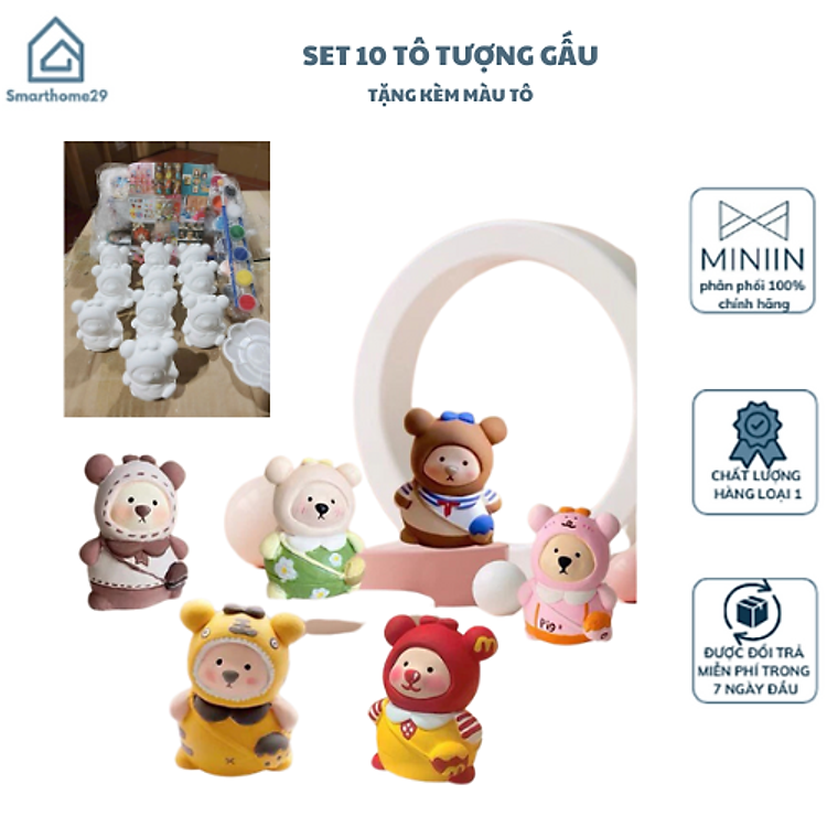 Bộ Tượng Tô Thạch Cao Gấu Mini (10 chiếc)