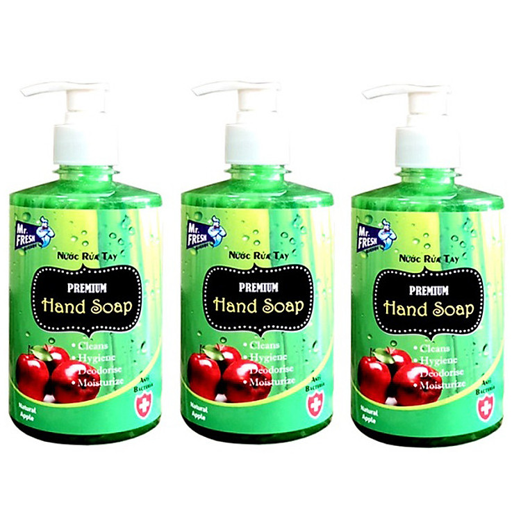 Bộ 3 Chai Nước rửa tay Premium Mr Fresh Hàn Quốc 500ml Hương Táo Mỹ