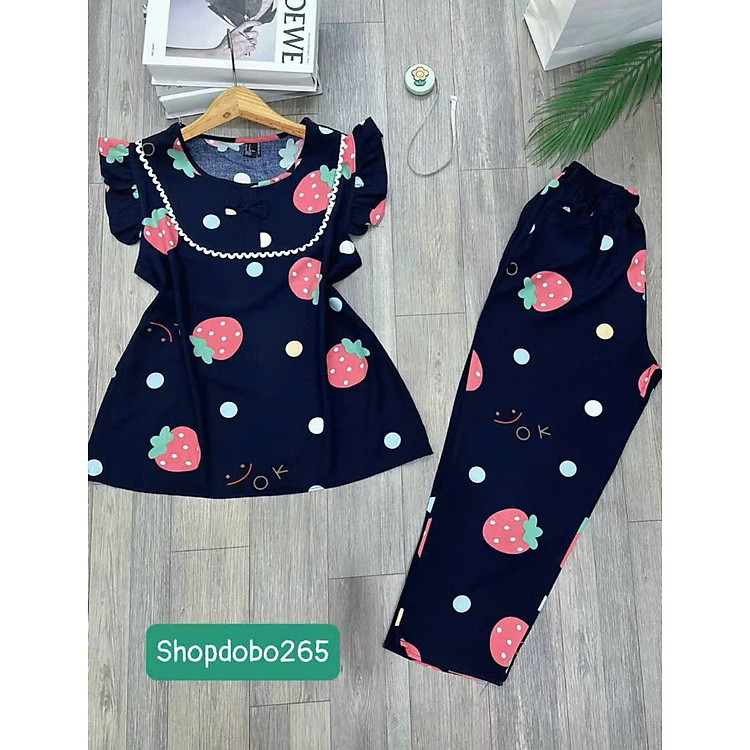 Đồ bộ nữ,đồ ngủ mặc nhà lửng 9 tấc cổ phối ren tay cánh tiên vải lanh BL 39 họa tiết dễ thương size 51-70kg.