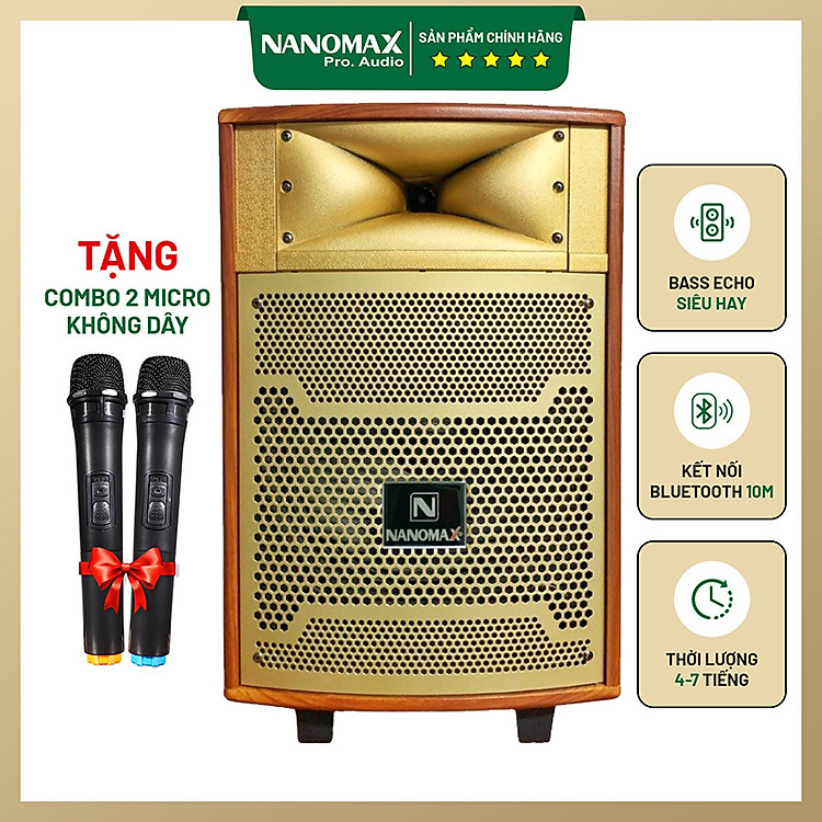 Loa Kéo Karaoke Nanomax S-10B 2 .5 Tấc Đọc Được Usb Thẻ Nhớ Công Suất 120w Tay Kéo Vân Gỗ Tặng 2 Mic Bluetooth Tiện Dụng Hàng Việt Nam Chính Hãng