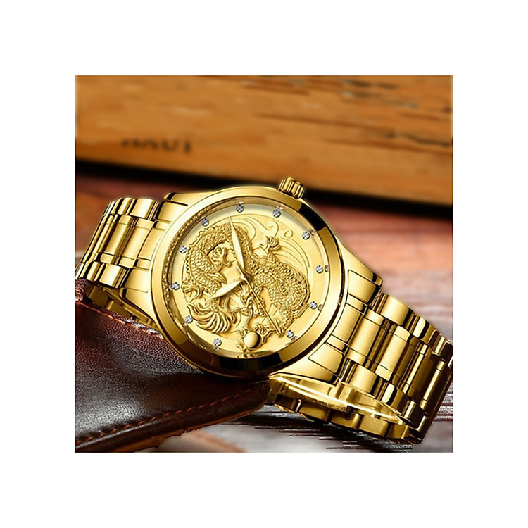 Đồng Hồ Nam Thời Trang Chạm Rồng Vàng Nổi FNGEEN Phong Thủy Chống Nước 3ATM Thép Không Gỉ Cao Cấp Lắp Ráp Hoàn Toàn Thủ Công