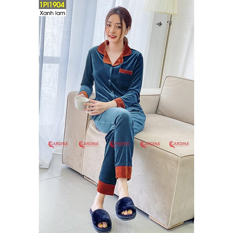 Bộ pijama nữ cao cấp vải nhung tăm kiểu dáng thanh lịch, màu sắc hiện đại sang trọng