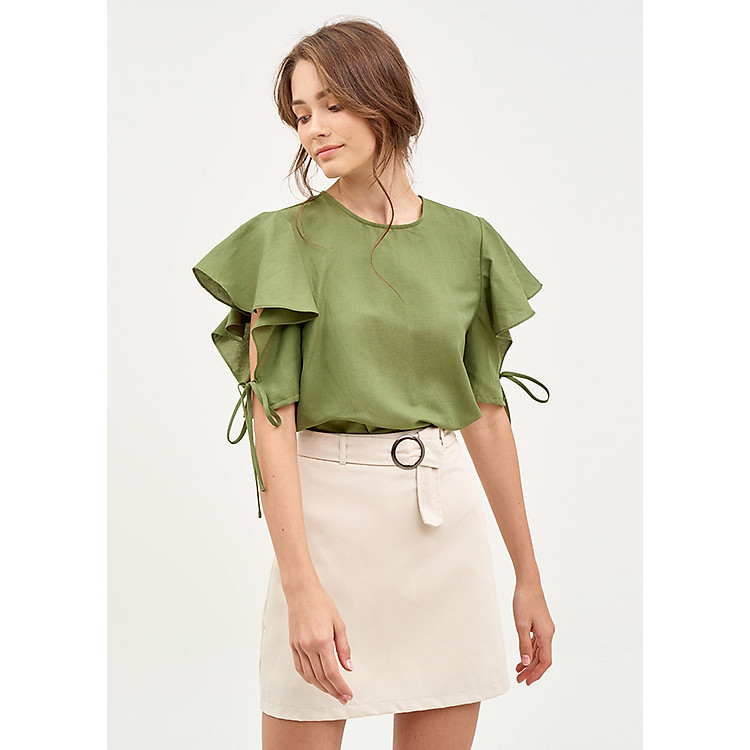 Váy A Khaki Basic Kèm Nịch Fall19 Marc Fashion