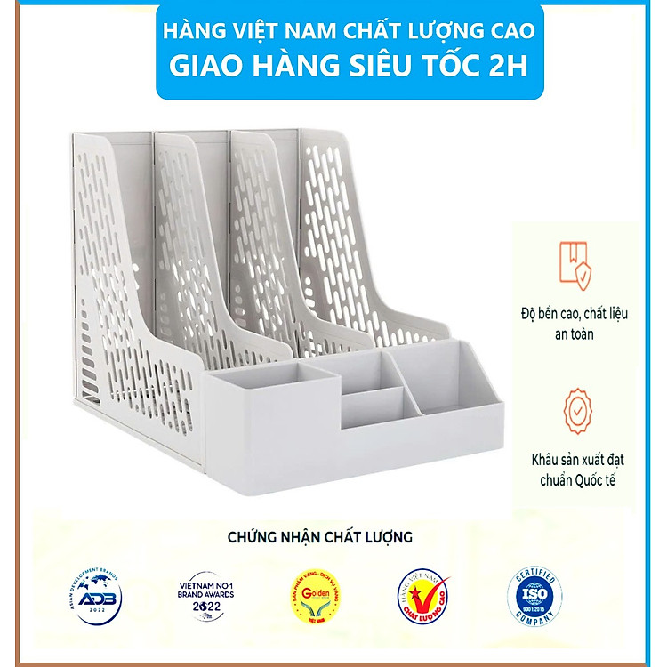 Giá đựng tài liệu 3 ngăn kèm khay để bút – Màu trắng