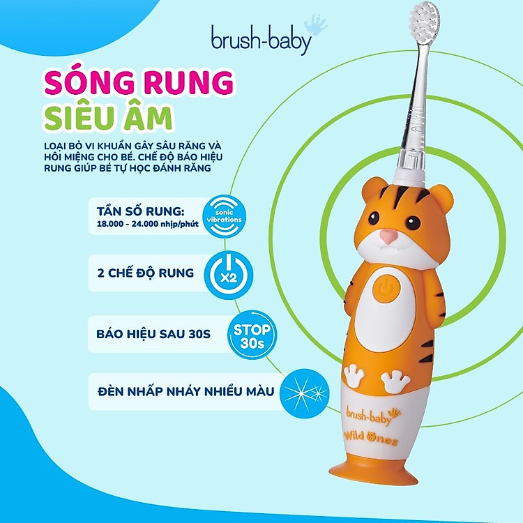 Bàn chải điện Brush-Baby WildOnes cho bé Chính hãng Ưu đãi - Hình ảnh 3