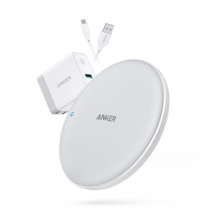 Bộ Đế Sạc Không Dây Anker PowerWave Chuẩn Qi 7.5W Kèm Adapter Sạc Anker A2013 18W Hỗ Trợ Sạc Nhanh QC 3.0 Và Sạc Nhanh Cho iPhone - B2514 - Hàng Chính Hãng