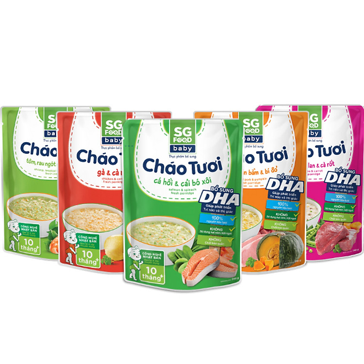 Lốc 5 - Cháo Tươi Baby Sài Gòn Food 240g, Gà, Thịt Bằm, Bò, Tôm, Cá Hồi