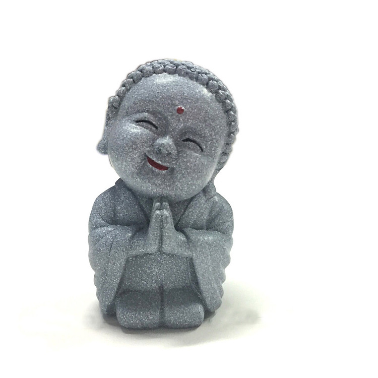 Tượng đá trang trí - Tượng đá chú tiểu cười vui vẻ an nhiên - Màu nhũ đồng - Size lớn - Cao 12cm