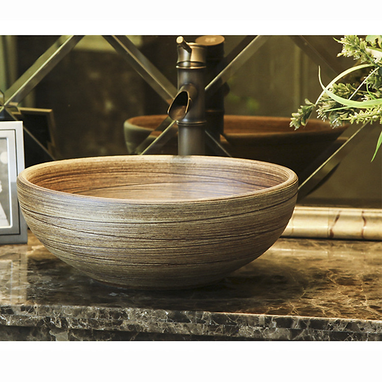 Chậu rửa lavabo gốm sứ nghệ thuật LAV0019 – Thiết kế giả gỗ độc đáo