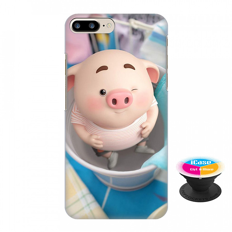 Ốp lưng nhựa dẻo dành cho iPhone 7 Plus in hình Heo Con Rửa Mặt - Tặng Popsocket in logo iCase - Hàng Chính Hãng