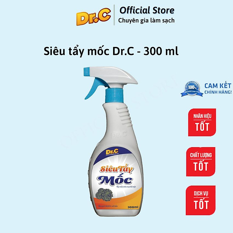 Siêu tẩy mốc chính hãng Dr.C tẩy mốc trên mọi bề mặt áo quần, sàn nhà, tường nhà, không bào mòn bề mặt, xịt là sạch