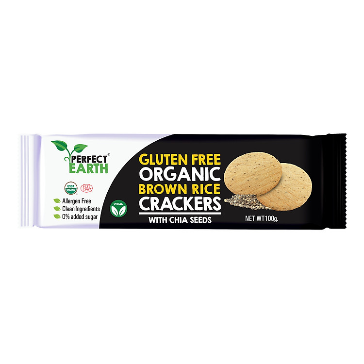 Bánh Gạo Hữu Cơ Perfect Earth (100g) - Vị Trà Xanh Rong Biển, Gạo Với Hạt Chia
