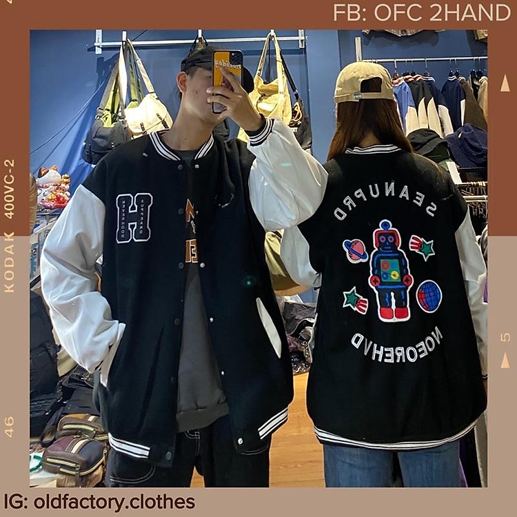 NEW - ÁO KHOÁC VARSITY JACKET CHỮ H MÀU ĐEN THÊU HÌNH PHÍA SAU