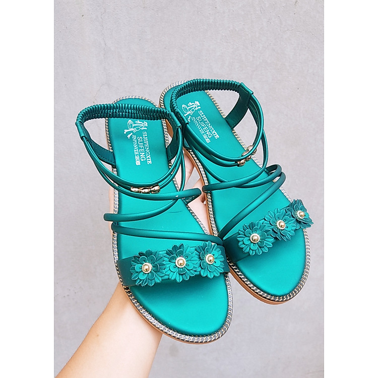 Sandal Chiến Binh Nữ Đế Bệt Quai Đính Hoa