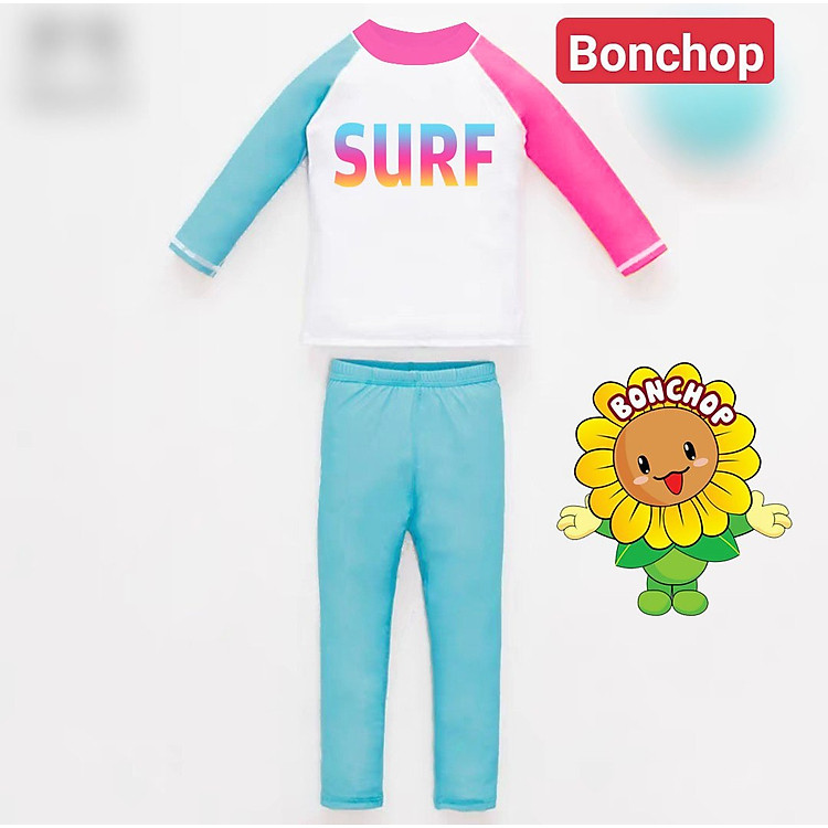 Đồ bơi cho bé gái dài tay từ 10-39kg - đồ bơi trẻ em chất liệu vải polyester tay áo in hoa